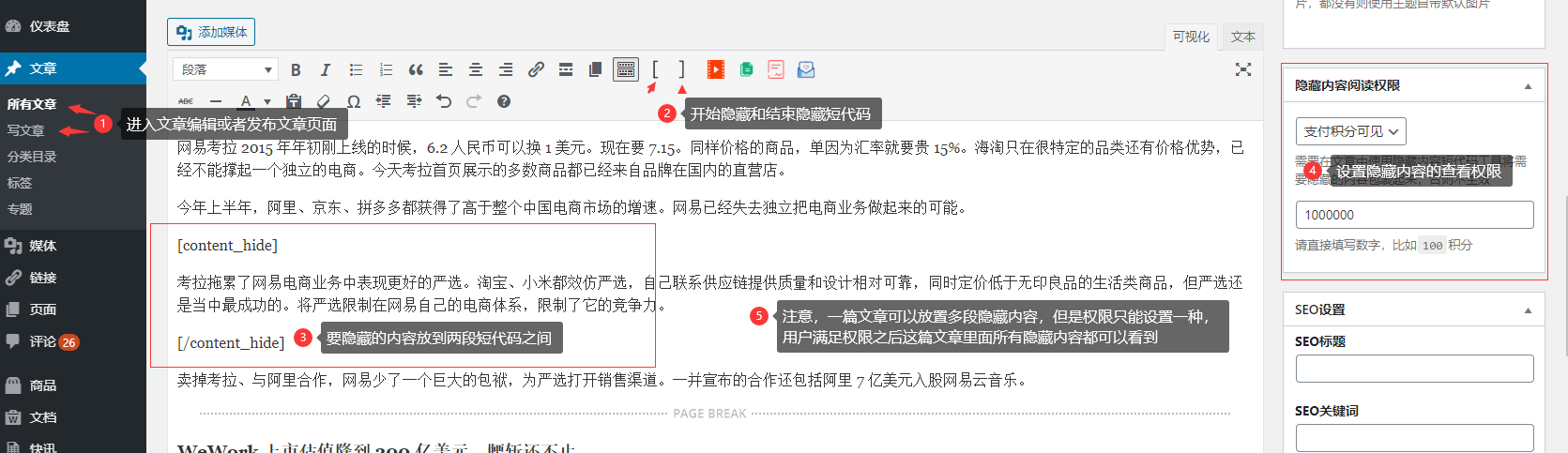 文章添加隐藏内容